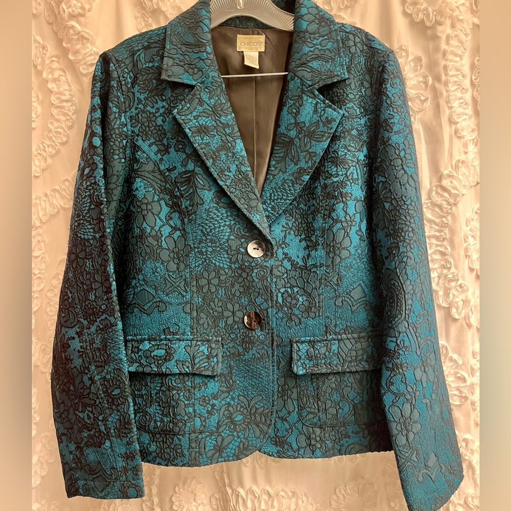 Chico’s teal and black blazer size 1